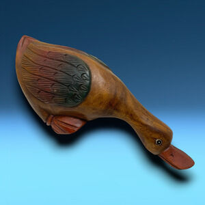 Vintage Large Hand Carved Wooden Duck Heavy Primitive Folk Art 15" Farmhouse